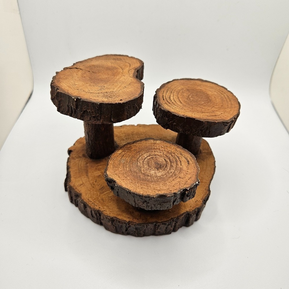 VTG Enesco Faux‎ Wood Tiered Display Stand Resin Log Pedestal Rustic Cabin Decor